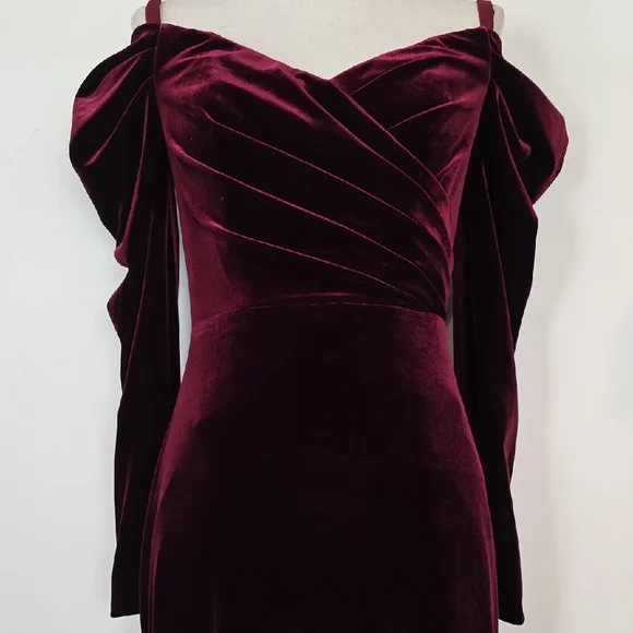 NEW $745 THEIA ANITA OFF THE SHOULDER VELVET GOWN DRESS IN CRIMSON ROSE SIZE 4 - Picture 5 of 10